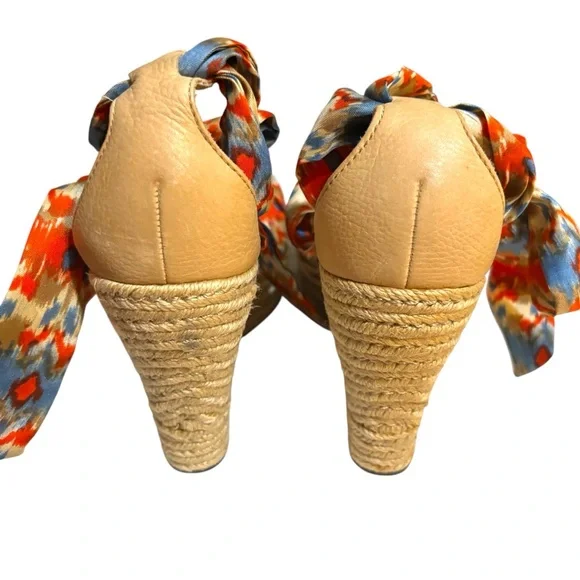 UGG Australia wedges Luciana espadrille orange blue silk ankle wrap heels size 8 - Picture 4 of 12